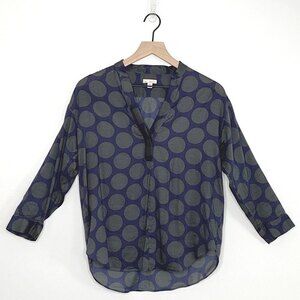 GAP Women's Blouse PXS Extra Small Petite Long Sleeve Polka Dot Blue Green